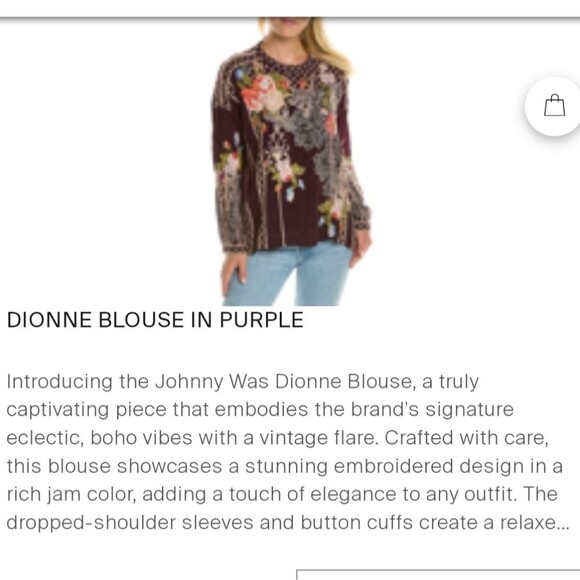 Johnny Was Dionne Embroidered Blouse Long Sleeves Round Neck Purple Size Small - Picture 14 of 14